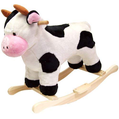 Toddler Rocking Animal Cow Toy- Your Child Will Love Their Ride On This Plush Cuddly Adorable Cow- Perfect For Kids 2 Years Up 80lbs- Safe Sturdy Wood Core Solid Wood Rockers Hand Crafted Moo-Good Fun