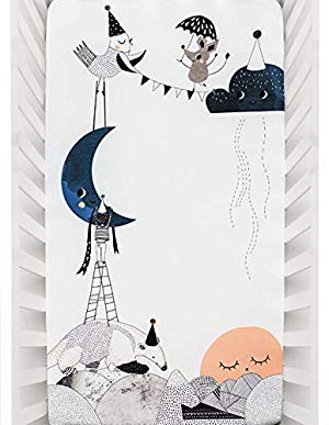 Rookie Humans 100% Cotton Sateen Fitted Crib Sheet: The Moon’s Birthday. Modern Nursery, Use as a Photo Background for Your Baby Pictures. Standard crib size (52 x 28 inches) (Standard cotton sateen)
