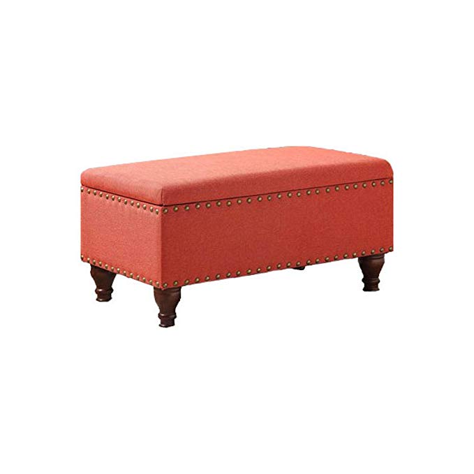 HomePop Quality Elegant Stylish Coral Finish Filander Upholstered Storage Bench, 16.75