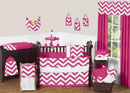 Sweet Jojo Designs 9-Piece Hot Pink and White Chevron ZigZag Baby Bedding Girl Crib Set