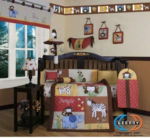 GEENNY Boutique Crib Bedding Set, Beautiful Amazon Jungle Animals, 13 Piece