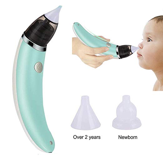 Baby Nasal Aspirator Electric Nose Cleaner with 2 Sizes of Nose Tips and 5 Levels of Suction, Safe Hygienic for Newborns and Toddlers, USB Charging, Green