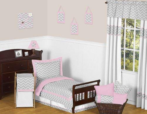 Sweet Jojo Designs 5-Piece Pink and Gray Chevron Zig Zag Toddler Bedding Girls Set