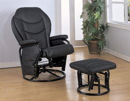 Black Leatherette Cushion Glider Rocker Chair w/Ottoman