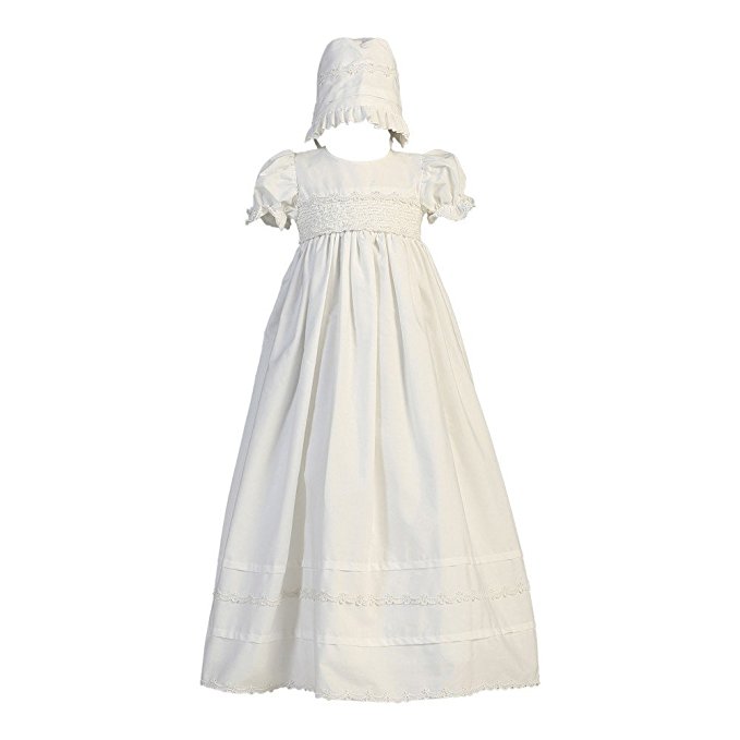 Girls Cotton Christening Gown Dresses with Bonnet Set - Baby or Infant Girl's Christening Dress, White, 6-12 Months