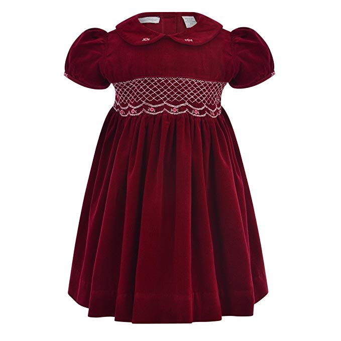 Carriage Boutique Baby Girls Maroon Corduroy Slort Sleeve Dress