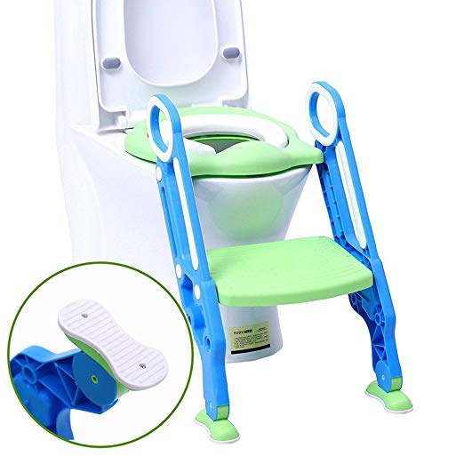 Potty Chair Portable Potty Training Seat for Toddler Toilet Seat with Ladder for Boys and Girls, Soft Cushioned Children Toddler Toilet Seat with Ladder Step Stool Kids WC Training with Anti Slip Pad