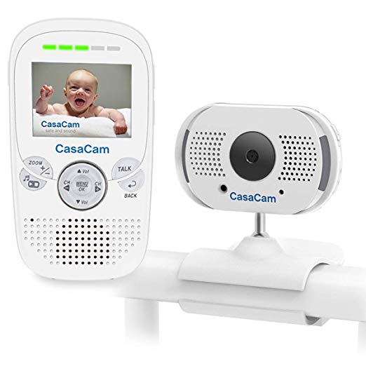 CasaCam BM100 Video Baby Monitor with Digital ClipCam, Two-Way Audio, Automatic Night Vision, Temperature Monitoring, Night Light and Lullabies