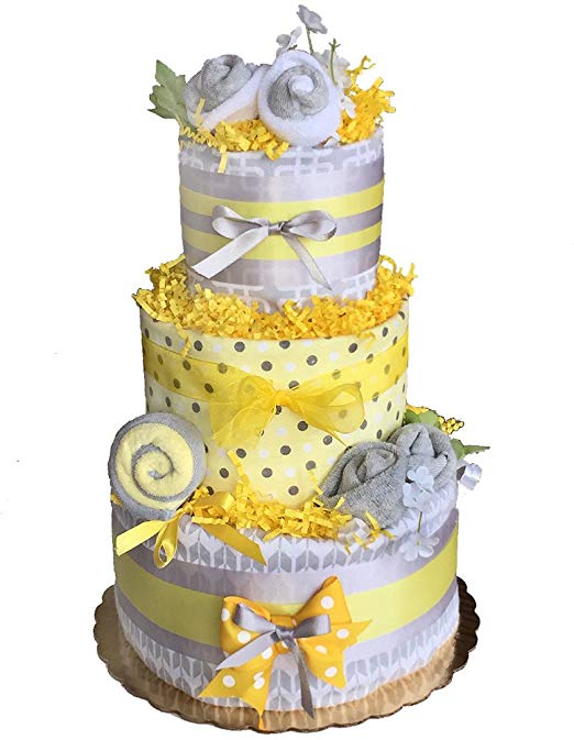 Yellow Gray Baby Diaper Cake