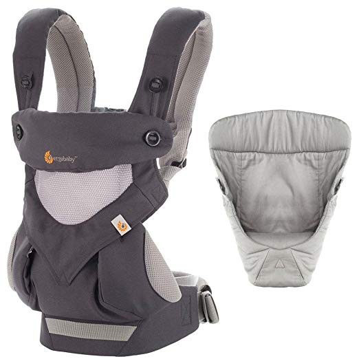Ergobaby Bundle - 2 Items: Carbon Grey All Carry Position 360 Baby Carrier, Easy Snug Infant Insert Grey