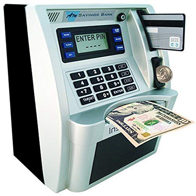 ATM Savings Bank, Personal ATM Cash Coin Money Savings Bank Silver/Black Machine