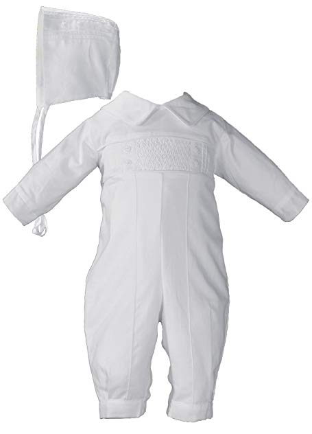 Hand Smocked Pin Tucked, Long Sleeve, Long Pant Christening Baptism Coverall