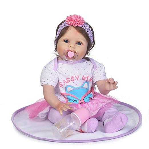 Seedollia Cute Real Looking Reborn Baby Dolls Girls Eyes Open Weighted Cloth Body for Children 22 inch