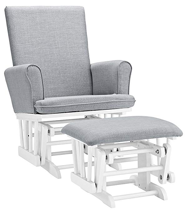 Angel Line Ashley Semi-Upholstered Glider and Ottoman, White with Gray Cushion