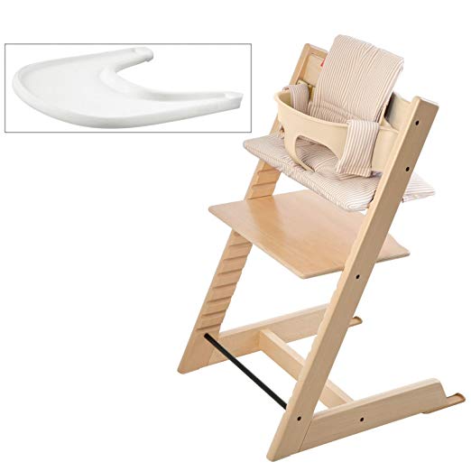 Stokke Tripp Trapp High Chair Bundle, Natural with Beige Stripe Cushion