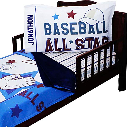 3pc RoomCraft All Star Personalized Baseball Toddler Bedding Set American Sports Blanket Sheet and Pillowcase Set