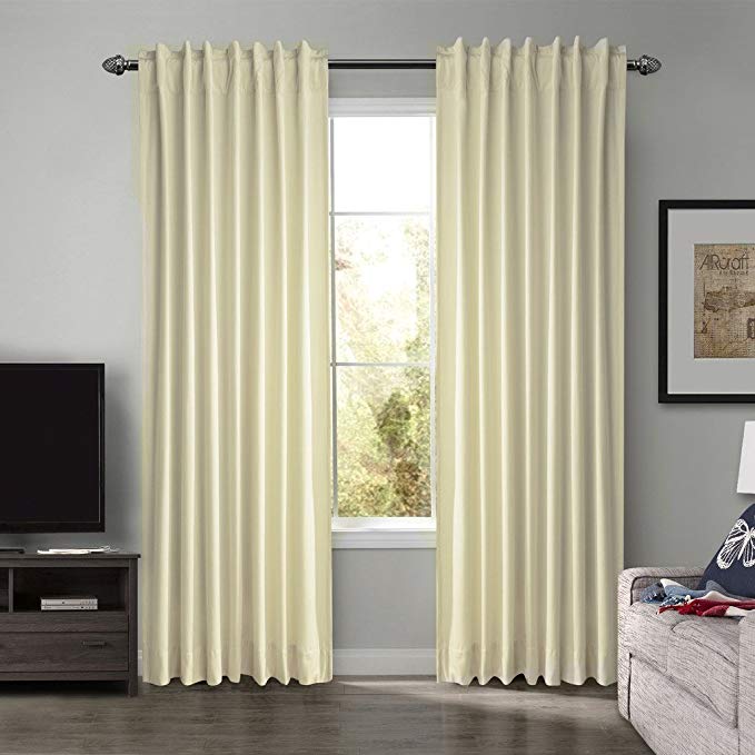 SeeSaw Home Super Soft Premium Solid Matt Velvet Thermal Insulated Rod Pocket 2 in 1 Heading Curtains for Bedroom or Living Room, 50W by 96L Inch, Set of 2 Panels, Beige