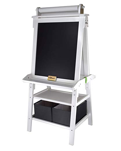 Little Partners Deluxe Art Easel - Two Sided A-Fram Paint Easel, Chalk Board & Magnetic Dry Erase - w/Storage, Supply Holder & Paper Feed-Art Station & Educational Tool for Toddlers (Soft White)