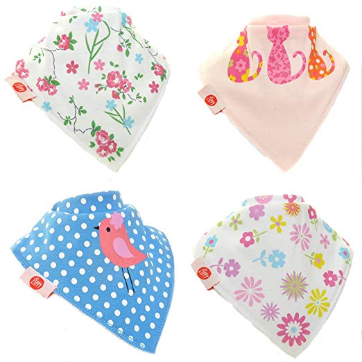 Zippy Fun Baby and Toddler Bandana Bib - Absorbent 100% Cotton Front Drool Bibs with Adjustable Snaps (4 Pack Gift Set) Cool Girls