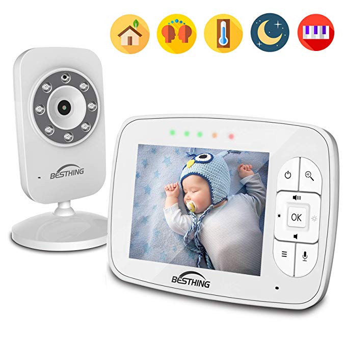 Digital Baby Monitor with 3.5 Inch Color Screen, Smart LED Indicator Light, Night Vision, Soothing Lullabies, Two Way Audio and Temperature Display
