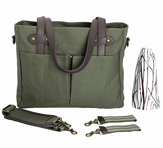 SoYoung Emerson Diaper Tote/Stroller Bag - Unisex - Attractive Minimalist Design - Includes Removable Drawstring Bottle Cooler - Khaki