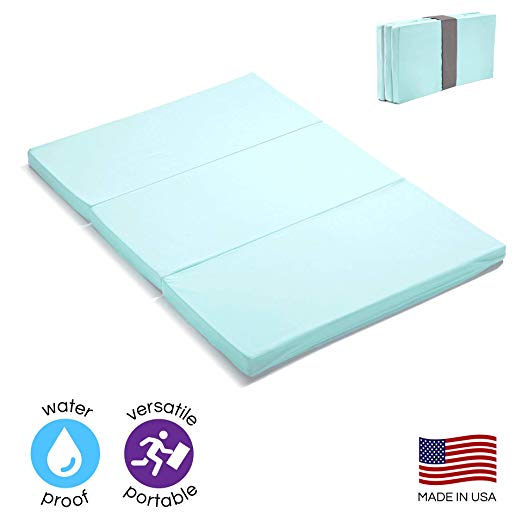 MamaDoo Kids Waterproof Smart Pack n Play Mattress Topper | Foldable Portable Pack and Play Mat | Includes Travel & Storage Bag | Aqua
