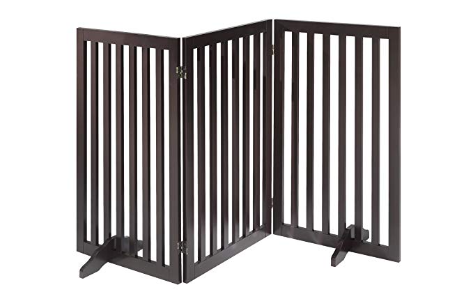 Total Win - Freestanding Dog Gate w/Support Feet (Espresso) | Wooden Pet Gates | Assembly-Free | Sturdy Wooden Structure | Foldable Design | Indoor Use
