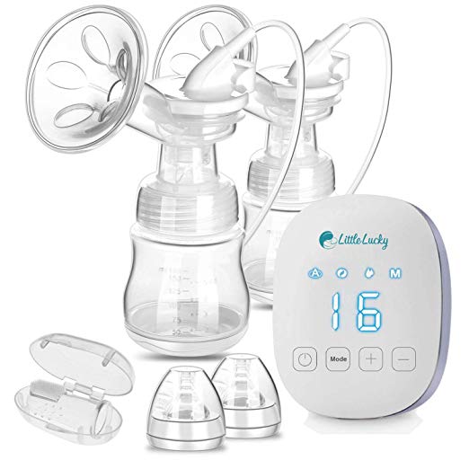 Breast Pumps Electric Double Breast Milk Pump Hands Free Automatic Hospital Grade Silicone Breast Pump Portable USB Chargeable Battery Travel Breast Pumping with Touch Buttons