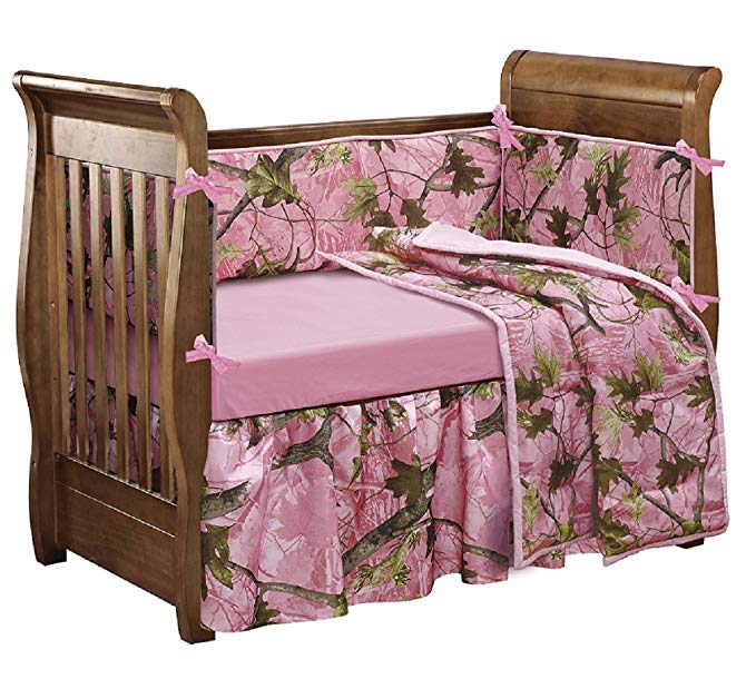 HiEnd Accents Realtree Oak Camo Crib Set, Pink