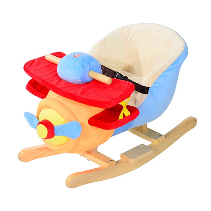 Qaba Kids Plush Ride On Rocking Horse Airplane Chair with Nursery Rhyme Sounds