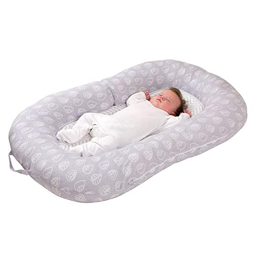 Clevamama Mum2me Sleep Pod Baby Nest and Maternity Pillow, White/Grey, 0-12 Months