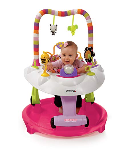 Kolcraft Baby Sit and Step 2-in-1 Activity Center - 360° Spin Seat, 10 Fun Developmental Activities, Converts to Walk-Behind Walker (Pink Bear Hugs)