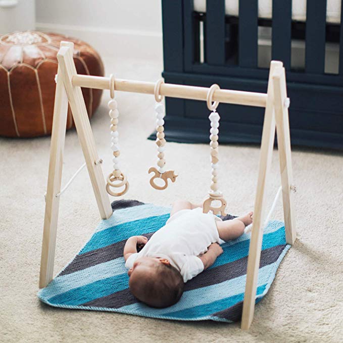 funny supply Wood Play Gym with 3 Gym Toys Foldable Baby Play Gym Frame Activity Center Hanging Bar Newborn Gift