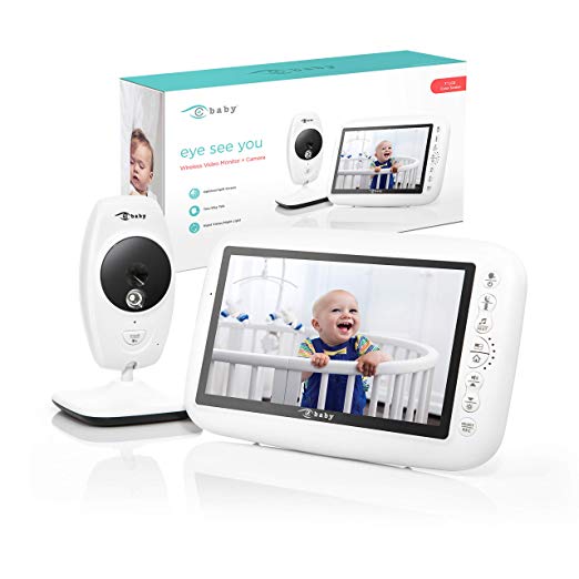EyeBaby Video Baby Monitor with Camera (7” LCD Screen) Advanced Privacy, Real-Time Streaming Wireless Display | Crib, Nursery, Bedroom | Night Vision, 2 Way Audio, Lullaby Music