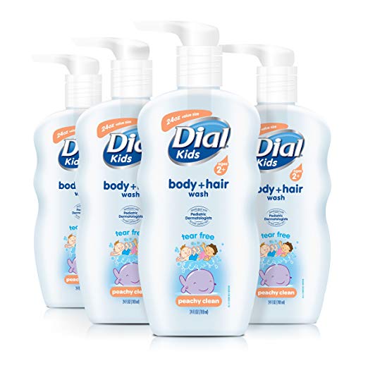 Dial Kids Body + Hair Wash, Peachy Clean, 24 Ounce (Pack of 4)