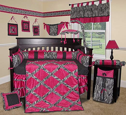 SISI Baby Bedding - Hot Pink Zebra 15 PCS Crib Bedding