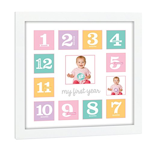 Tiny Ideas Baby's First Year Keepsake Picture Photo Frame, Pink/Purple