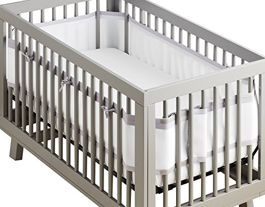 BreathableBaby | Deluxe Breathable Mesh Crib Liner | Doctor Endorsed | Helps Prevent Arms & Legs from Getting Stuck Between Crib Slats | Independently Tested for Safety | White w/ Gray Lavender Linen