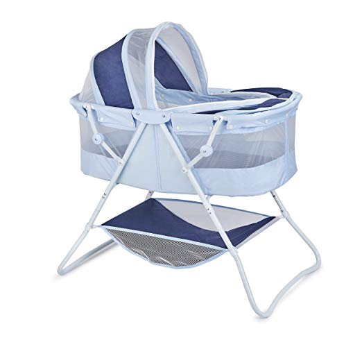 Big Oshi Emma Newborn Baby Bassinet - Portable Bassinet for Boys or Girls - Perfect for Bedside, Indoors, or Outdoors - Lightweight for Travel - Canopy Netting Cover - Wood Bed Base, Navy