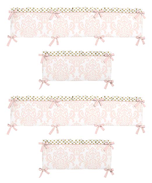 Sweet Jojo Designs Baby Girls Crib Bumper for Blush Pink White Damask and Gold Polka Dot Amelia Collection