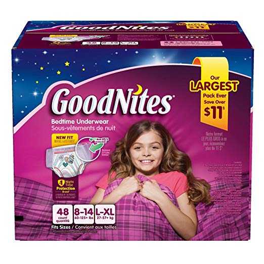 Goodnites Bedtime Underwear Girls, Size L-XL, 44 CT