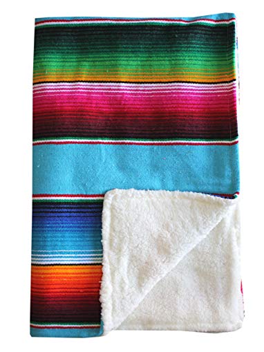 Del Mex Baja Baby Mexican Serape Baby Toddler Blanket paired with Soft Sherpa (Turquoise)