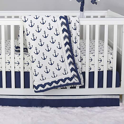 Anchor Nautical 3 Piece Baby Crib Bedding Set in Navy Blue by The Peanut Shell