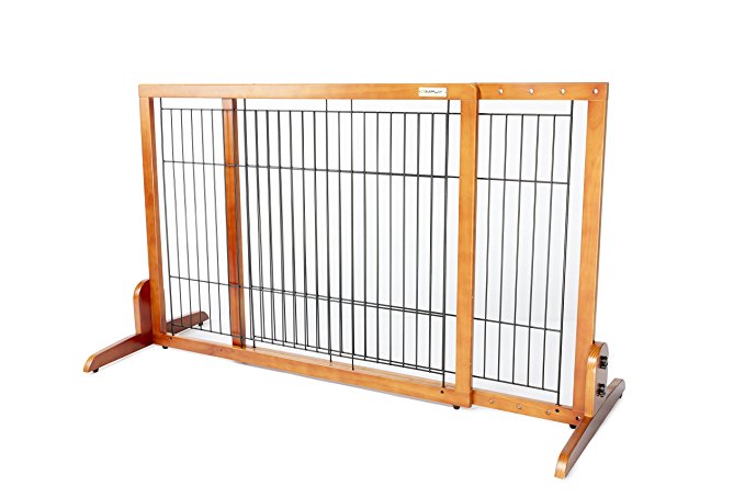 Simply Plus Wooden Pet Gate No Door, Freestanding Pet Dog Gate, For Indoor Home & Office Use. Keeps Pets Safe . Easy Set Up, No Tools Required