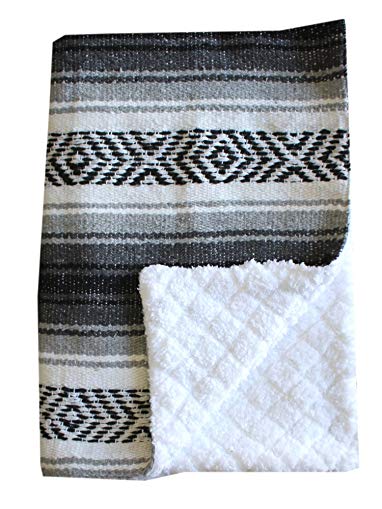 Del Mex Baja Baby Mexican Baby Toddler Blanket paired with Soft Sherpa (Grey)