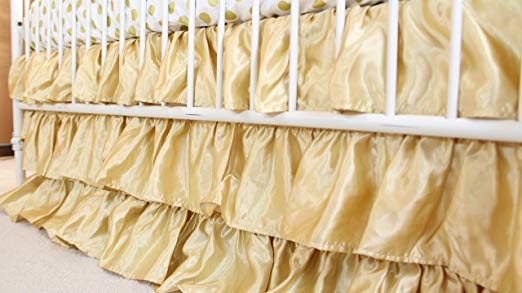 Solid 3 Tiered Ruffled Satin Crib Skirt - Fits standard cribs (Gold)