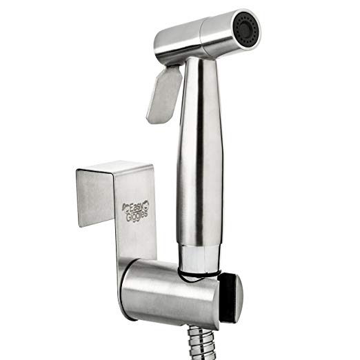 Stainless Steel Cloth Diaper Sprayer Kit by Easy Giggles - Handheld Shattaf Bidet Spray for Toilet with Brushed Nickel Finish and Complete Accessories - Cleans Baby Cloth Diapers Easily with Water
