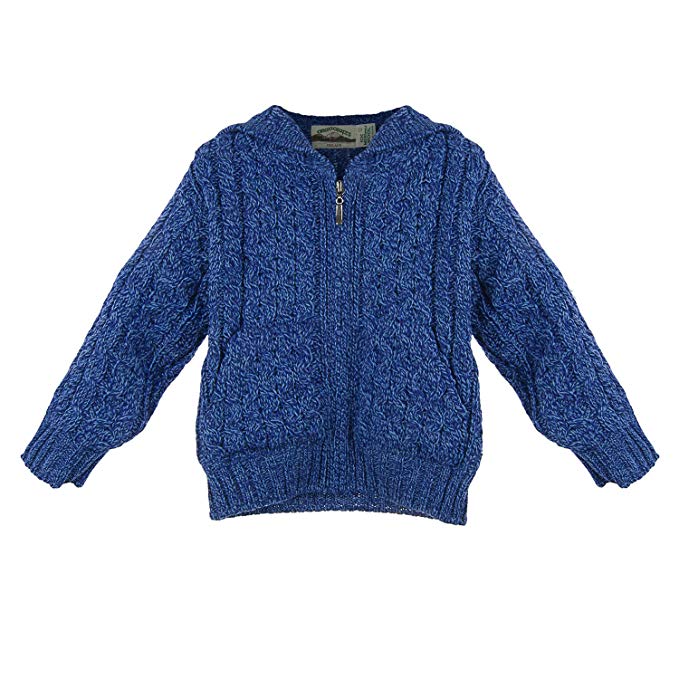100% Irish Merino Wool Little Boys Hooded Zip Sweater with Pockets by West End