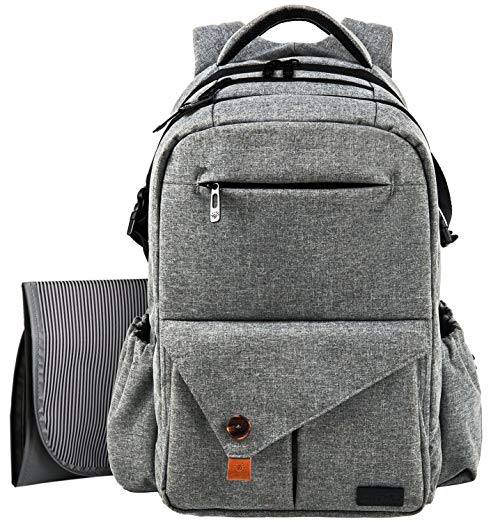HapTim Multi-function Large Baby Diaper Bag Backpack W/Stroller Straps-Insulated Pockets-Changing Pad, Stylish & Durable with Anti-Water Material(Gray-5284)