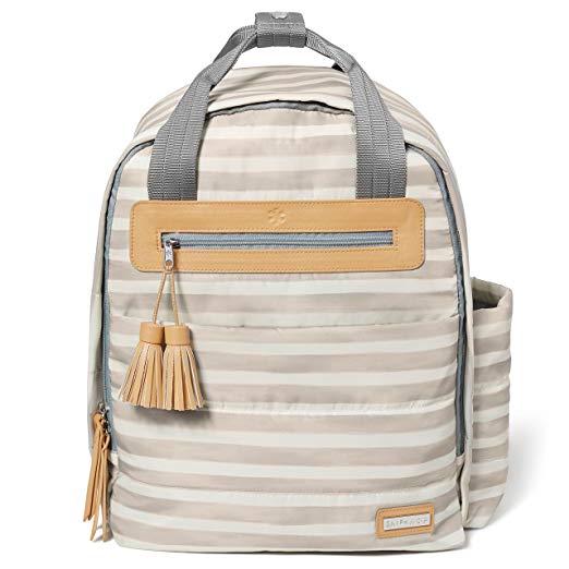 Skip Hop Diaper Bag Backpack with Matching Changing Pad, Riverside Ultra Light, Oyster Stripe